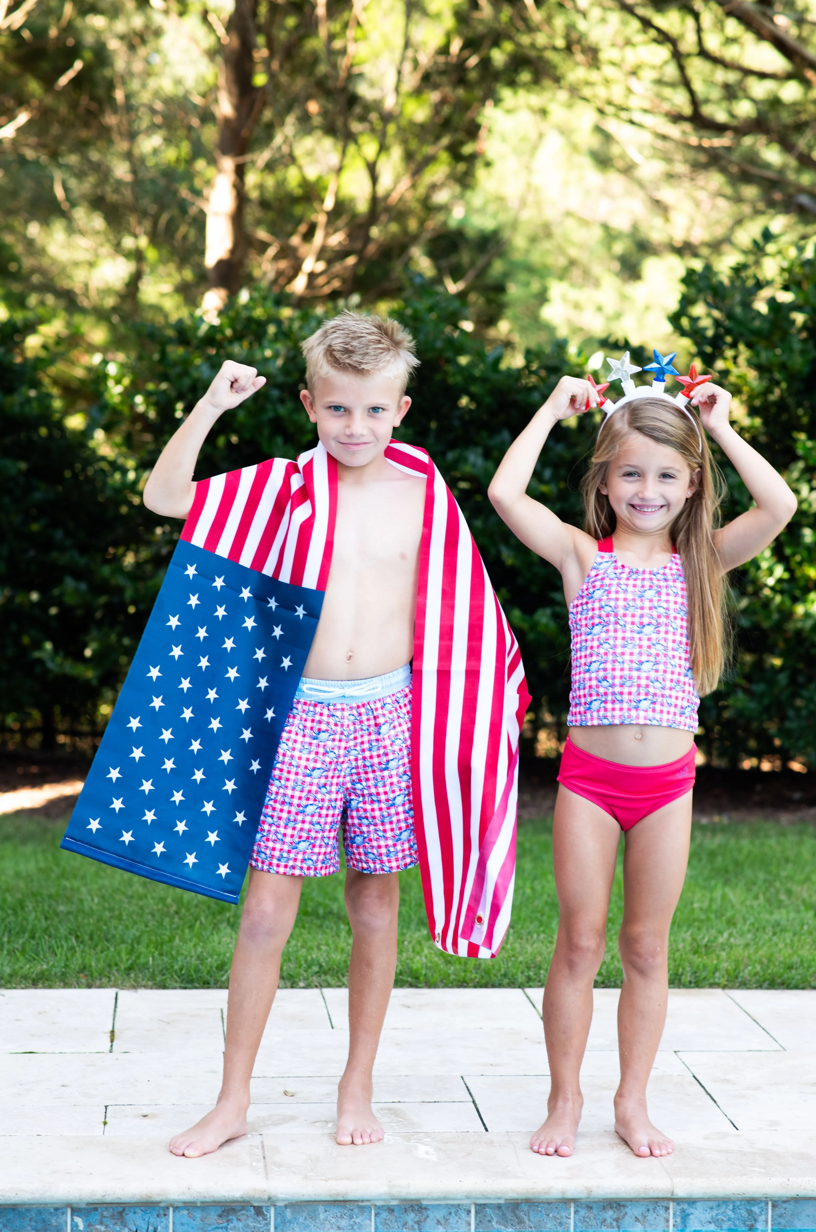 Tournament Time Tankini in Americana Crab Picnic Print