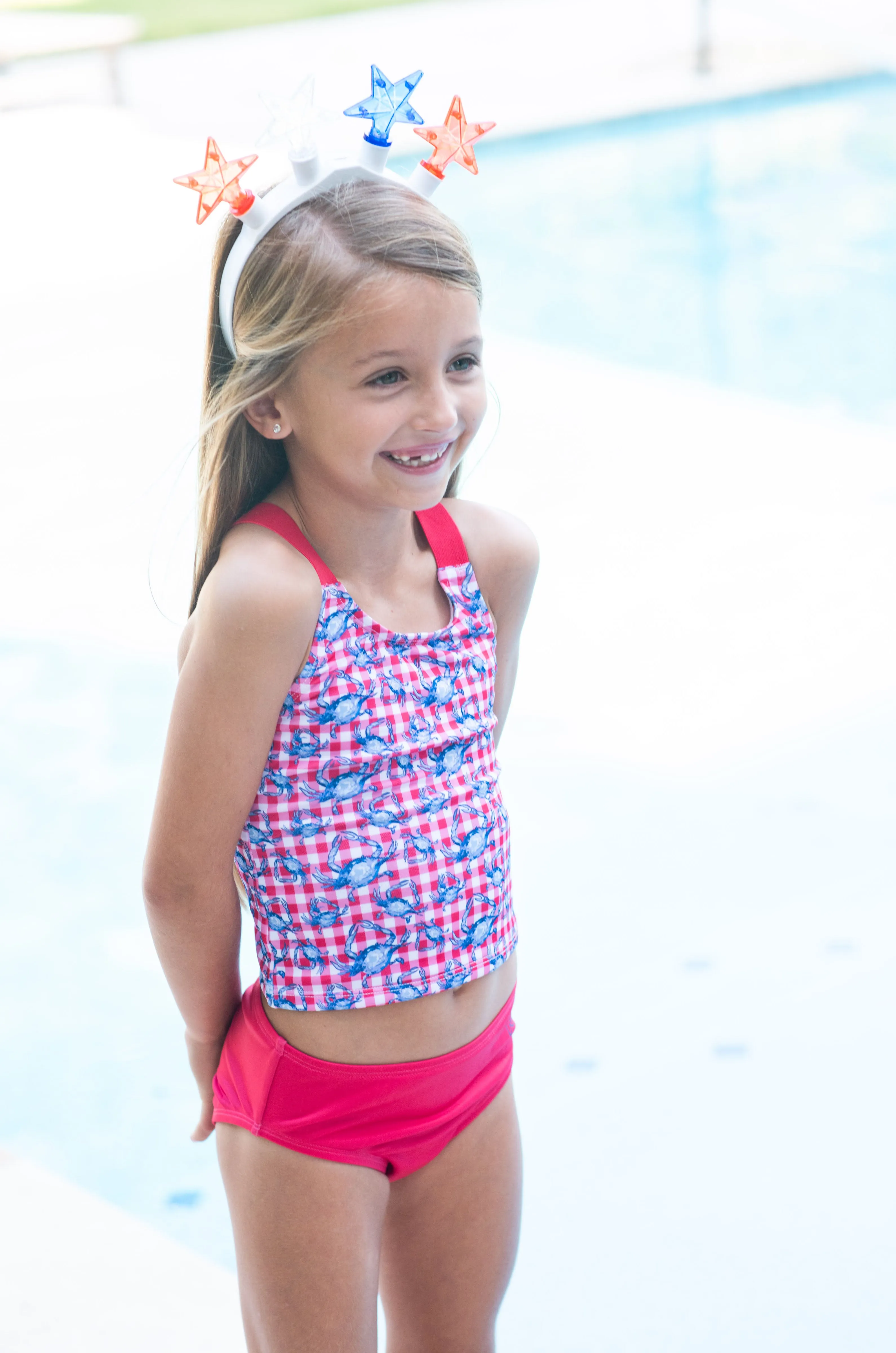 Tournament Time Tankini in Americana Crab Picnic Print