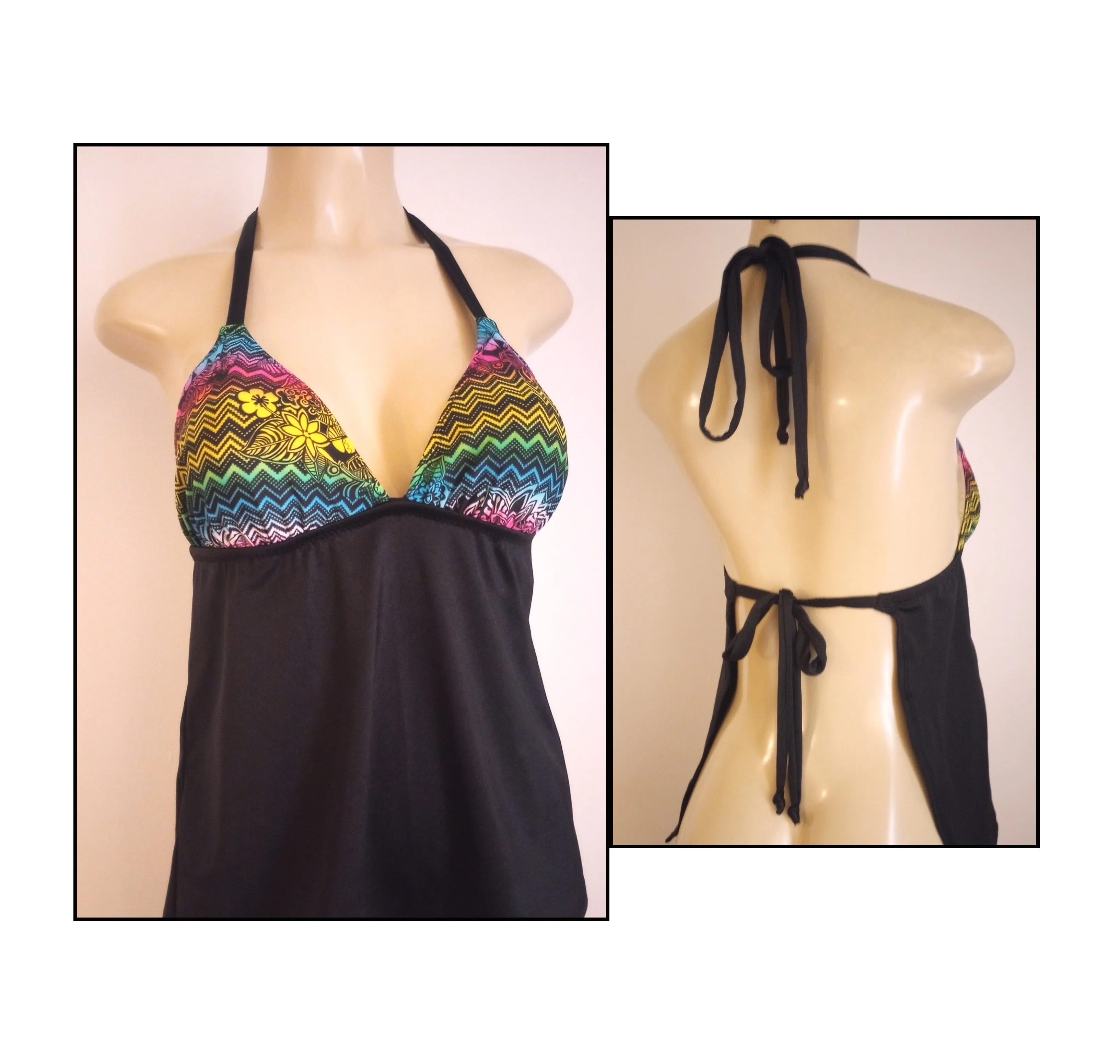 Triangle Halter Tankini Top Apron Back