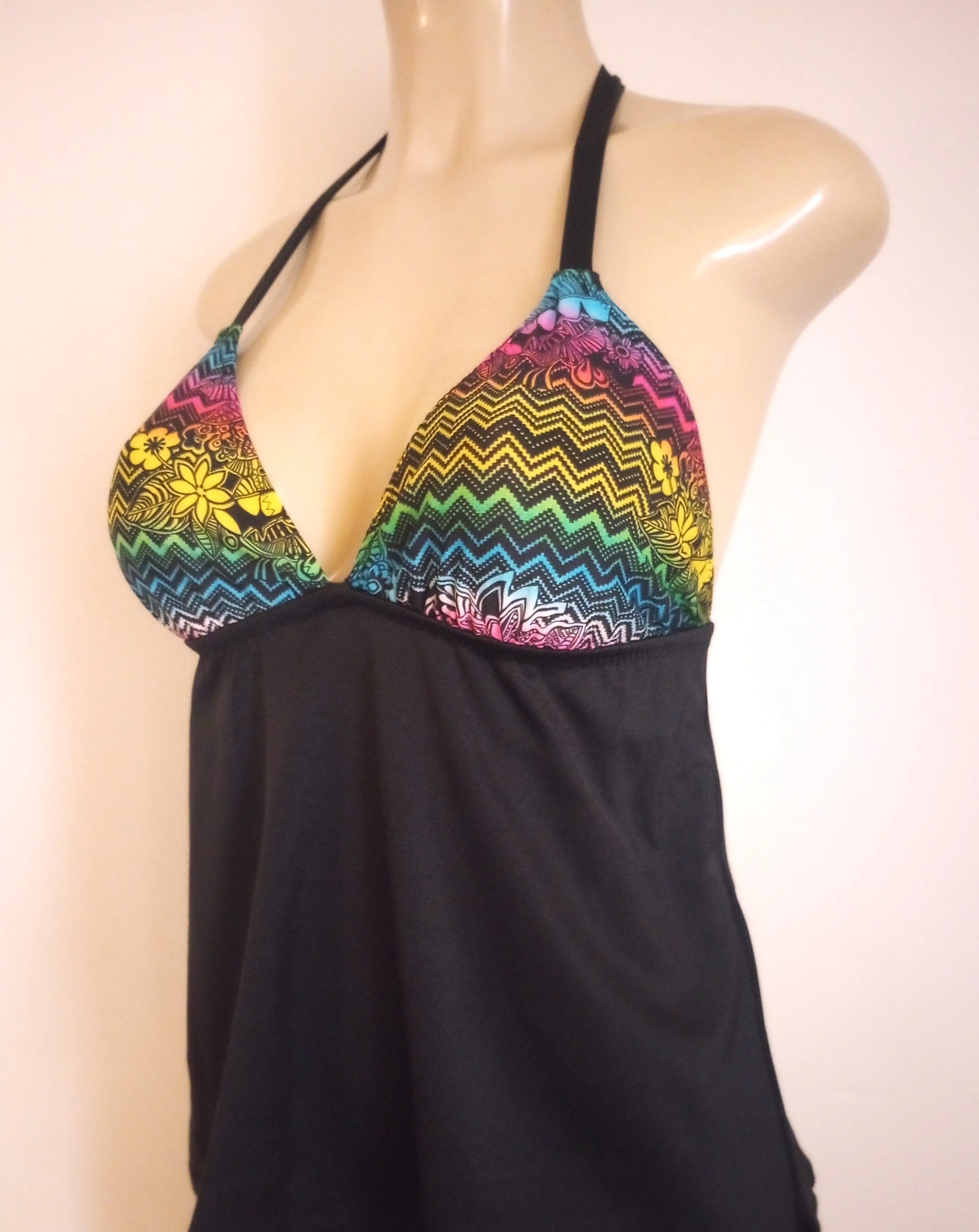 Triangle Halter Tankini Top Apron Back