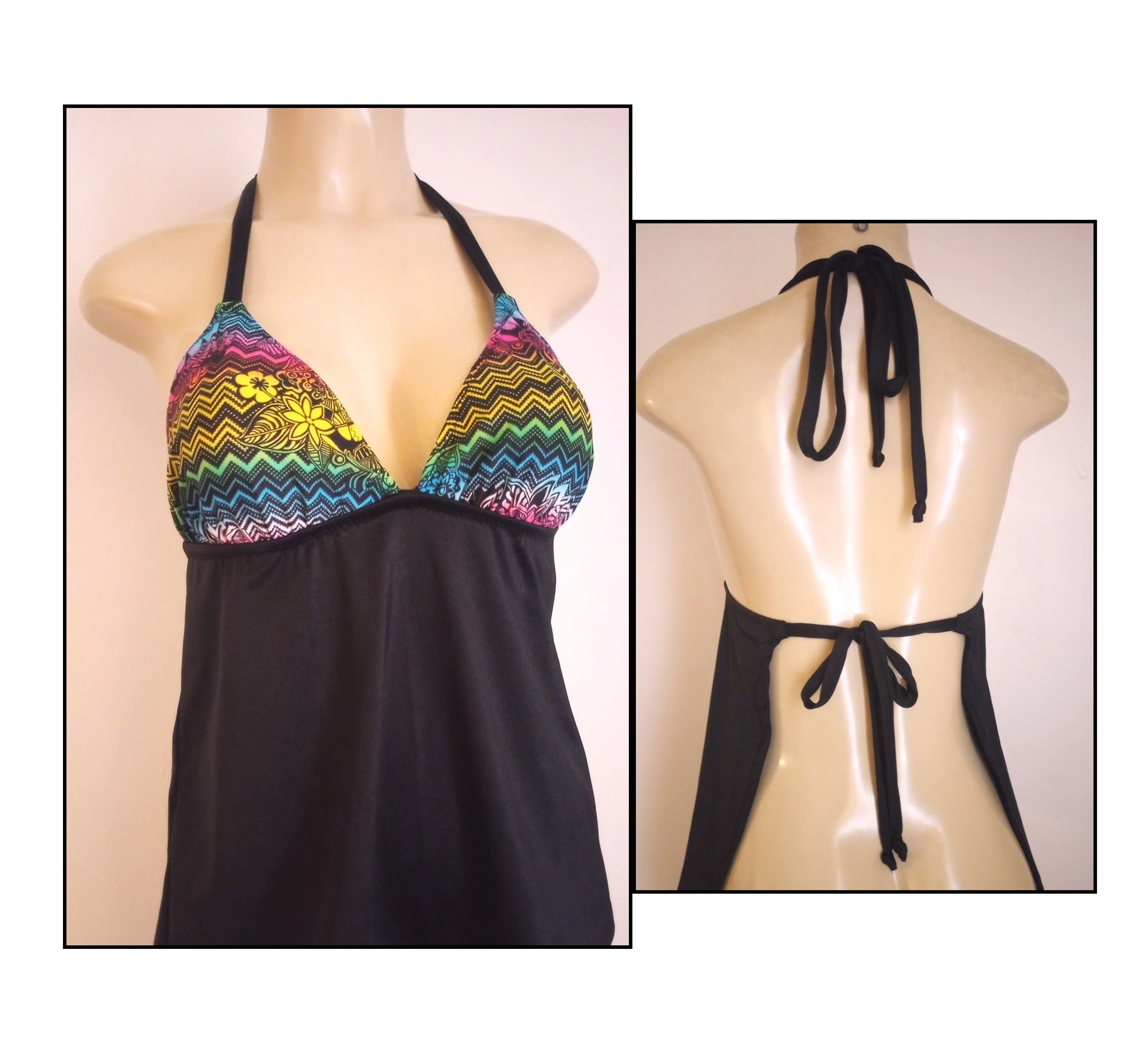 Triangle Halter Tankini Top Apron Back