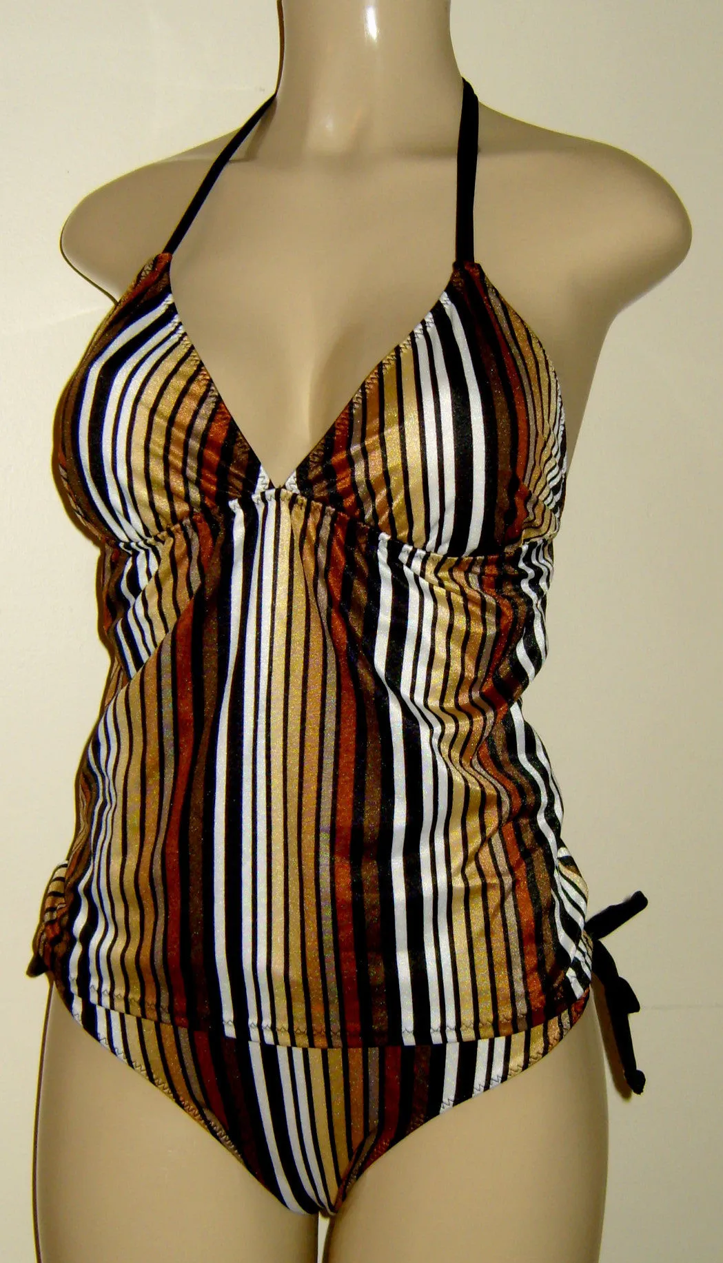 Triangle Top Halter Tankini and Keyhole Adjustable Side Bikini Bottom