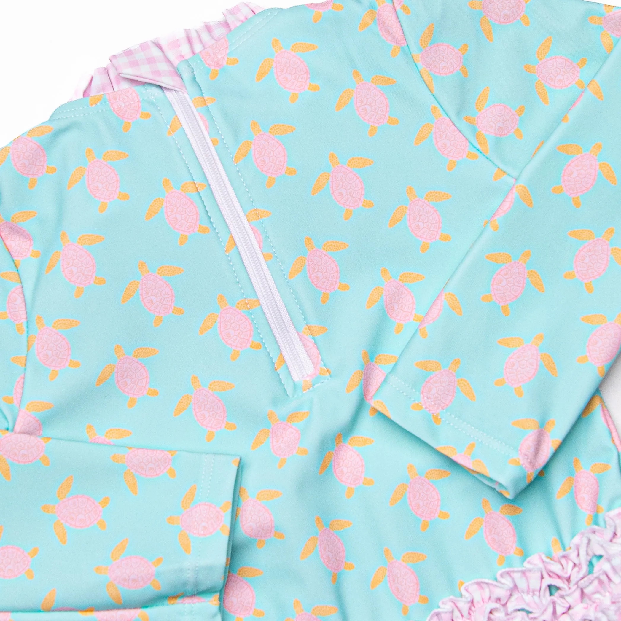 Turquoise Turtles Long Sleeve One Piece Rash Guard, Pink