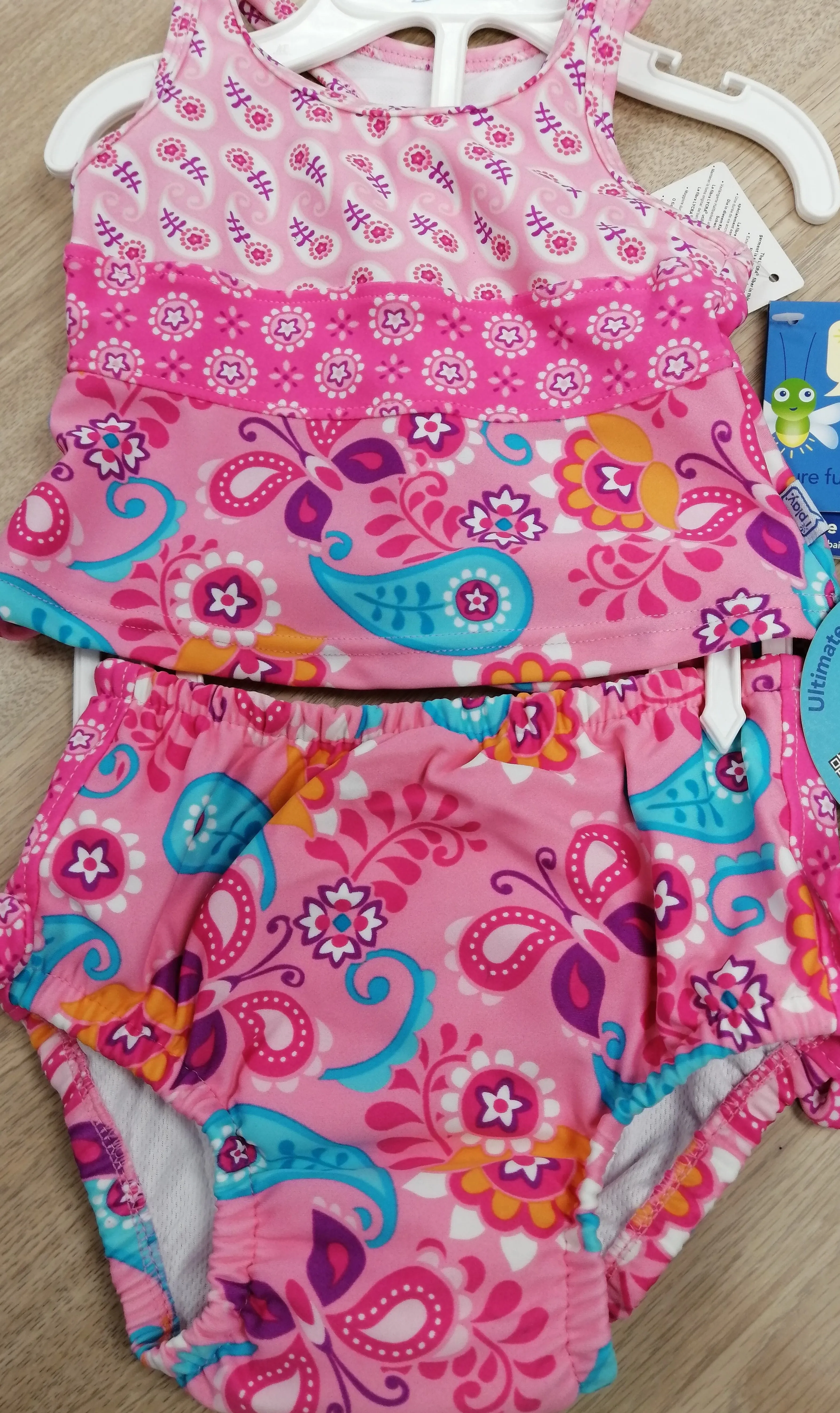 Two-piece Ruffle Tankini with Snap Reusable Absorbent Swim Diaper