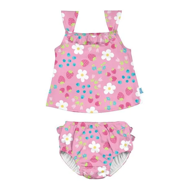 Two-piece Ruffle Tankini with Snap Reusable Absorbent Swim Diaper