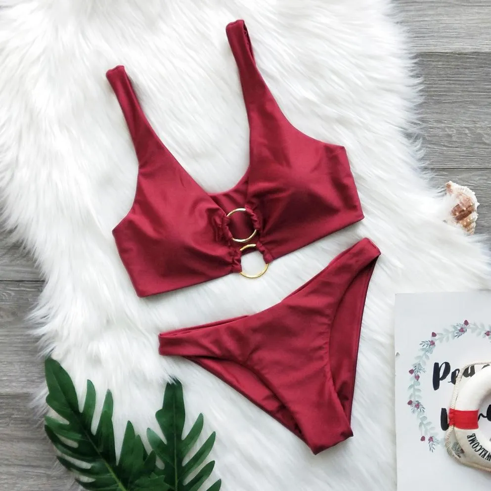 Two-Piece Sexy Ring Strap Bikini