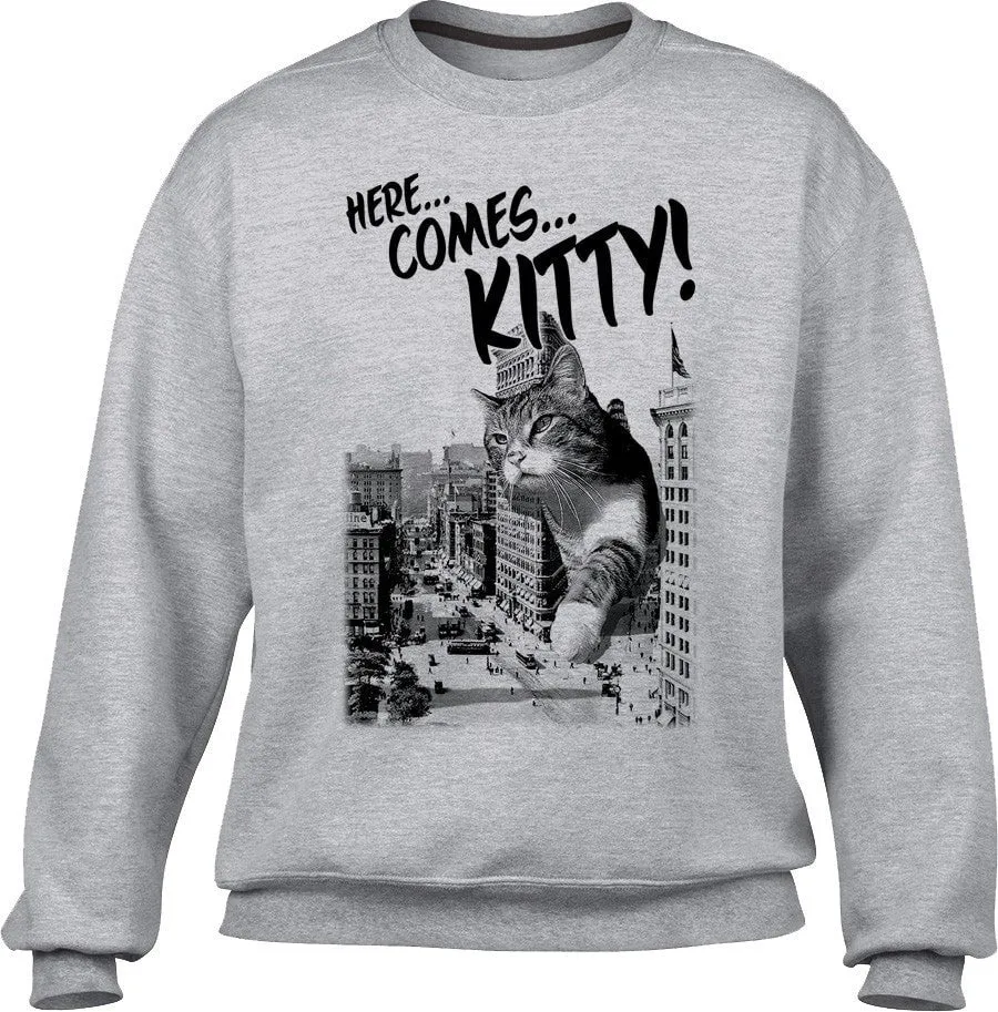 Unisex Here Comes Kitty Sweatshirt Funny Giant Cat Sweatshirt