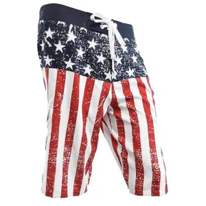 USA American Flag Men's DISTRESSED Board Shorts Patriotic Swim Trunks (S-3XL)