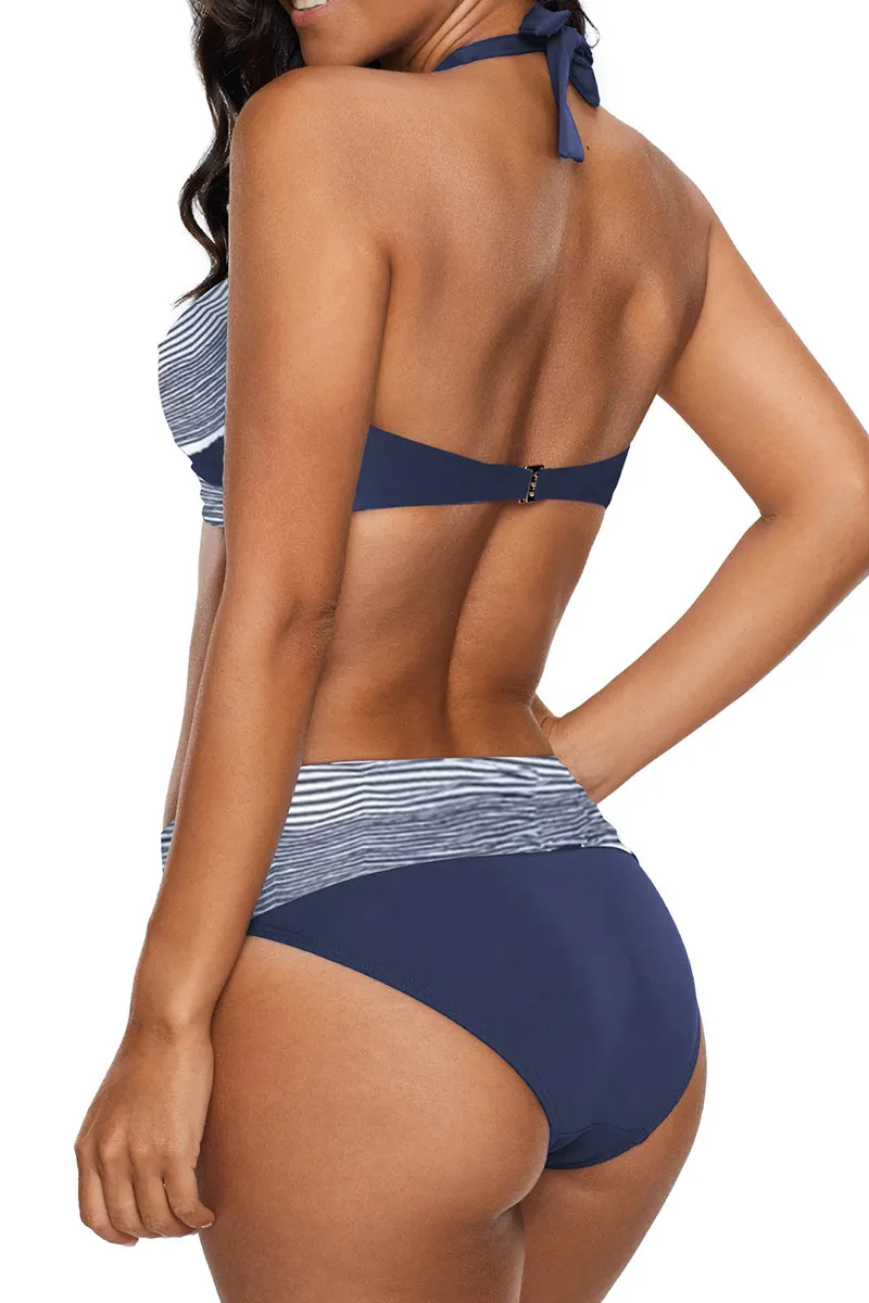 Vacation Print Split Joint Draw String Backless Swimwears(15 Colors)