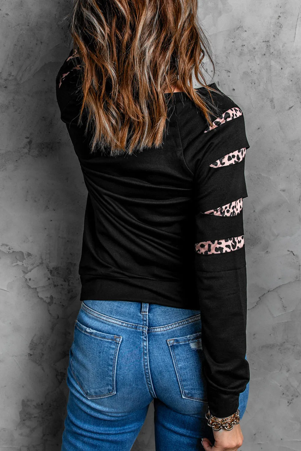 Valentine LOVE Leopard Print Cut-out Long Sleeve Sweatshirt
