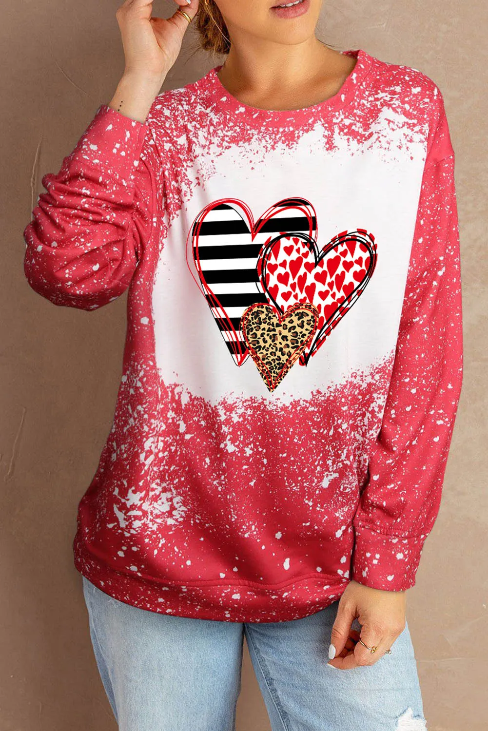 Valentine Striped Leopard Heart Print Graphic Sweatshirt