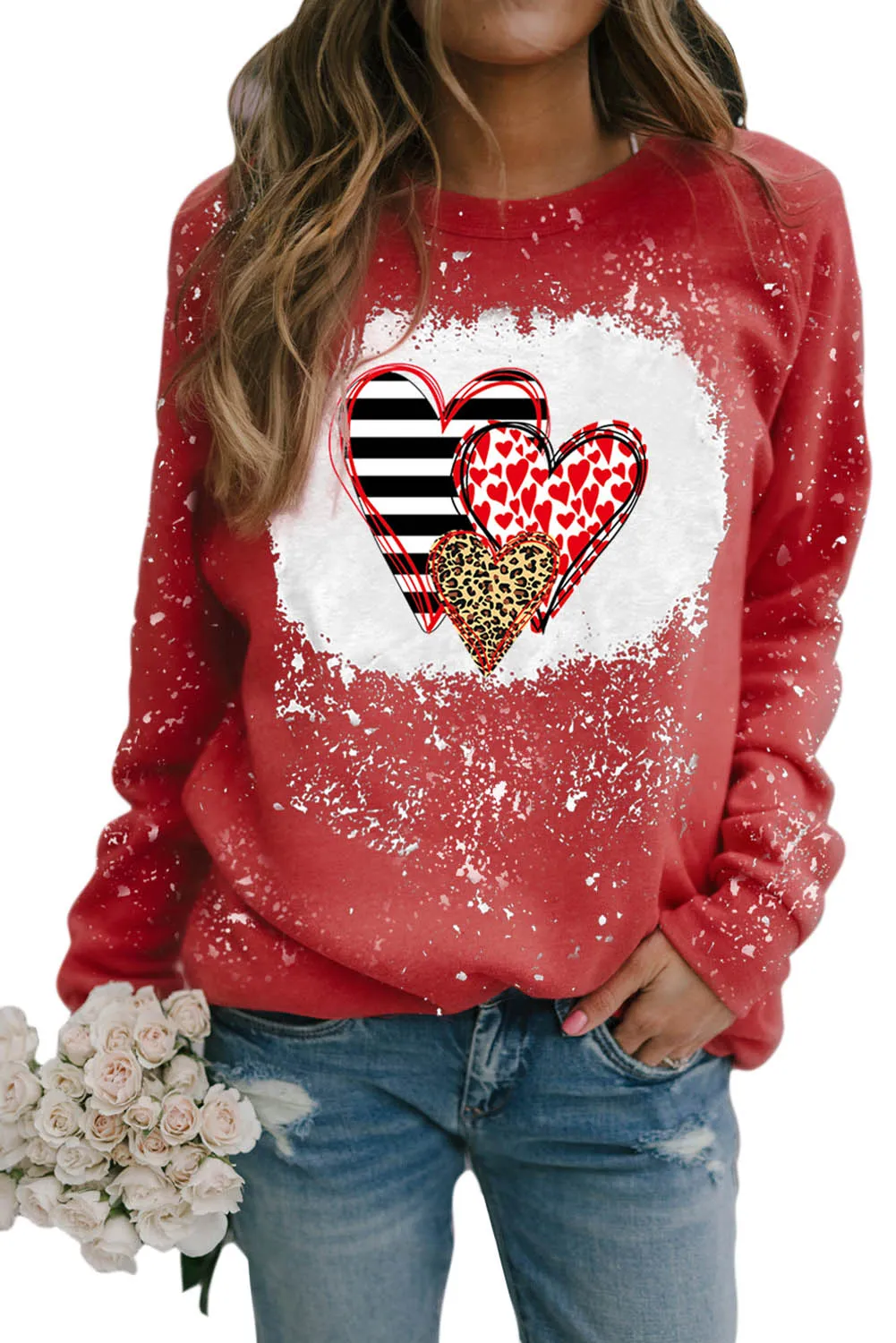 Valentine Striped Leopard Heart Print Graphic Sweatshirt