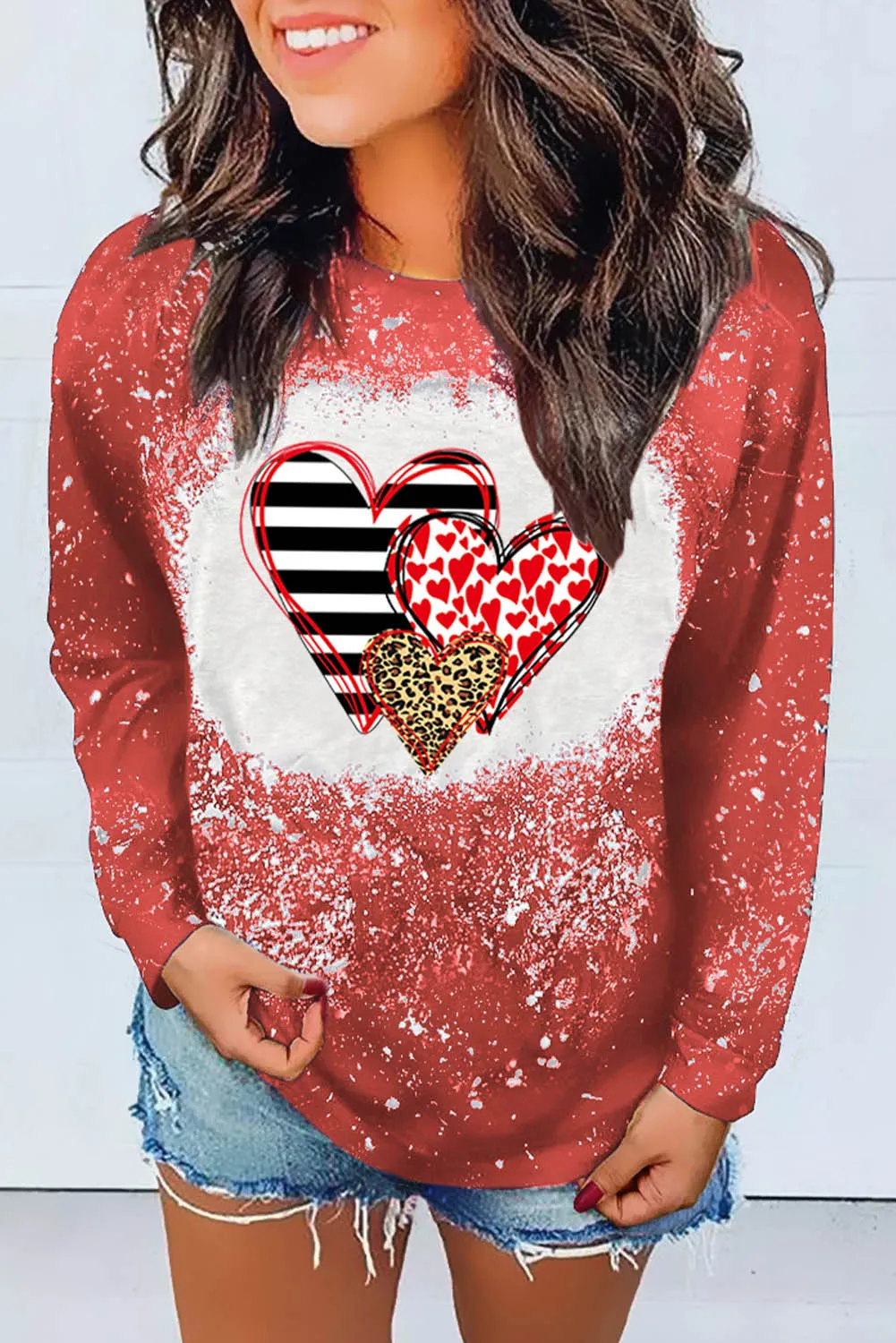 Valentine Striped Leopard Heart Print Graphic Sweatshirt