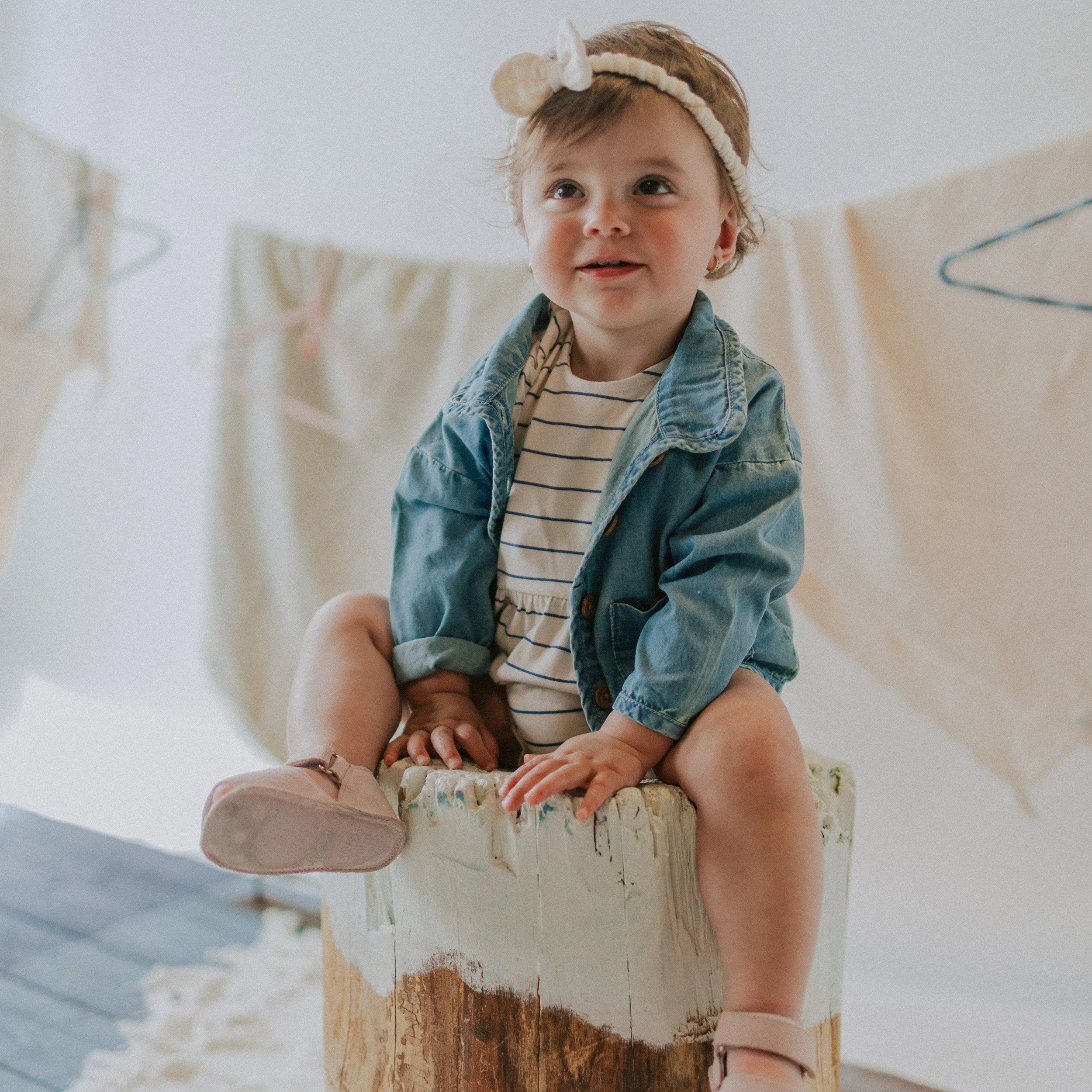 Veste à manches longues en denim, naissance || Long sleeves vest in denim, newborn