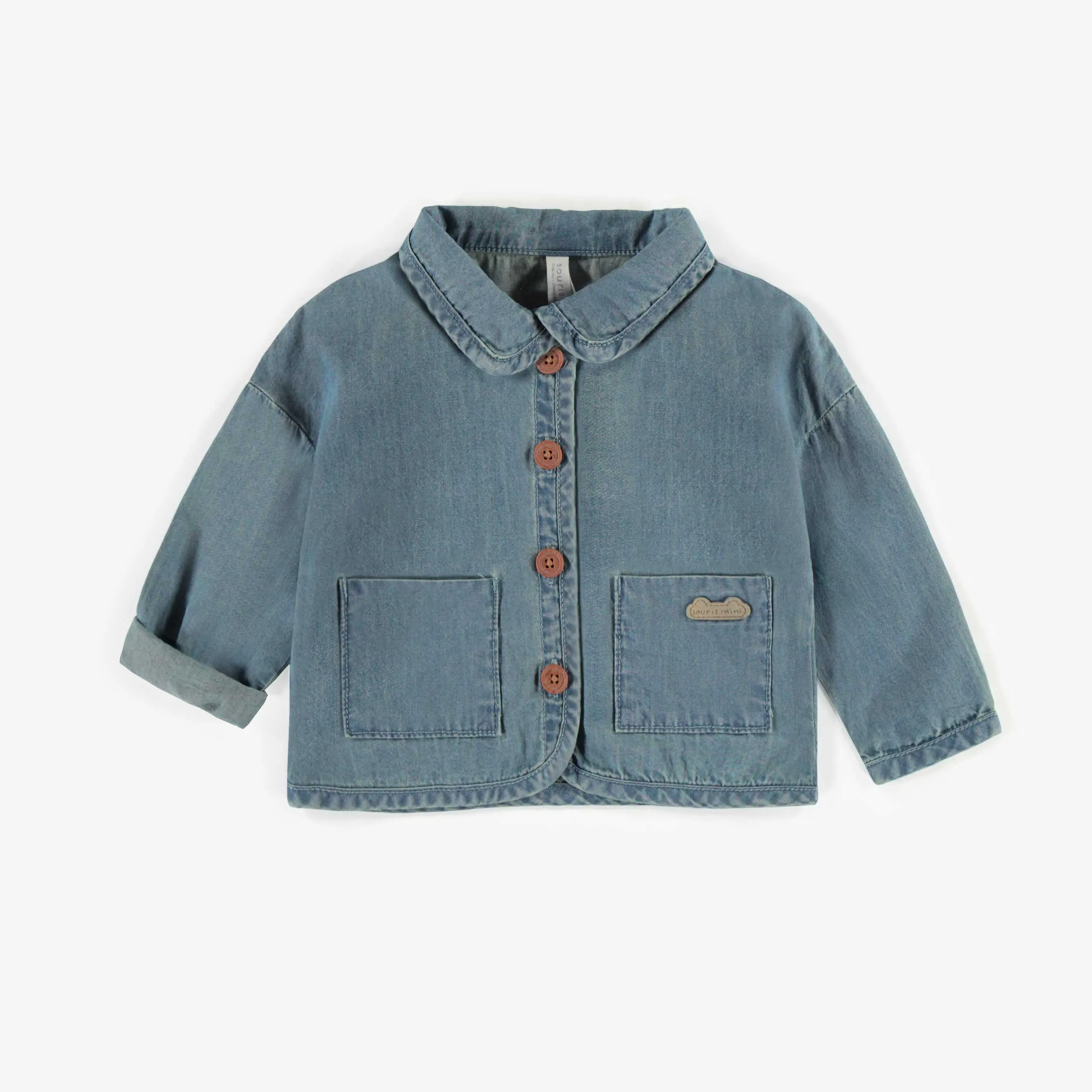 Veste à manches longues en denim, naissance || Long sleeves vest in denim, newborn