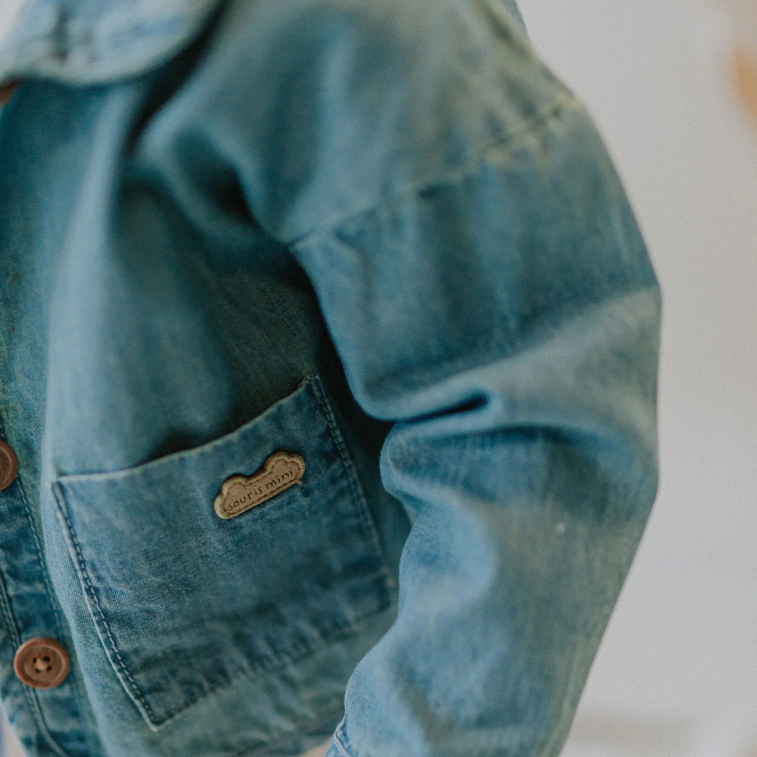 Veste à manches longues en denim, naissance || Long sleeves vest in denim, newborn