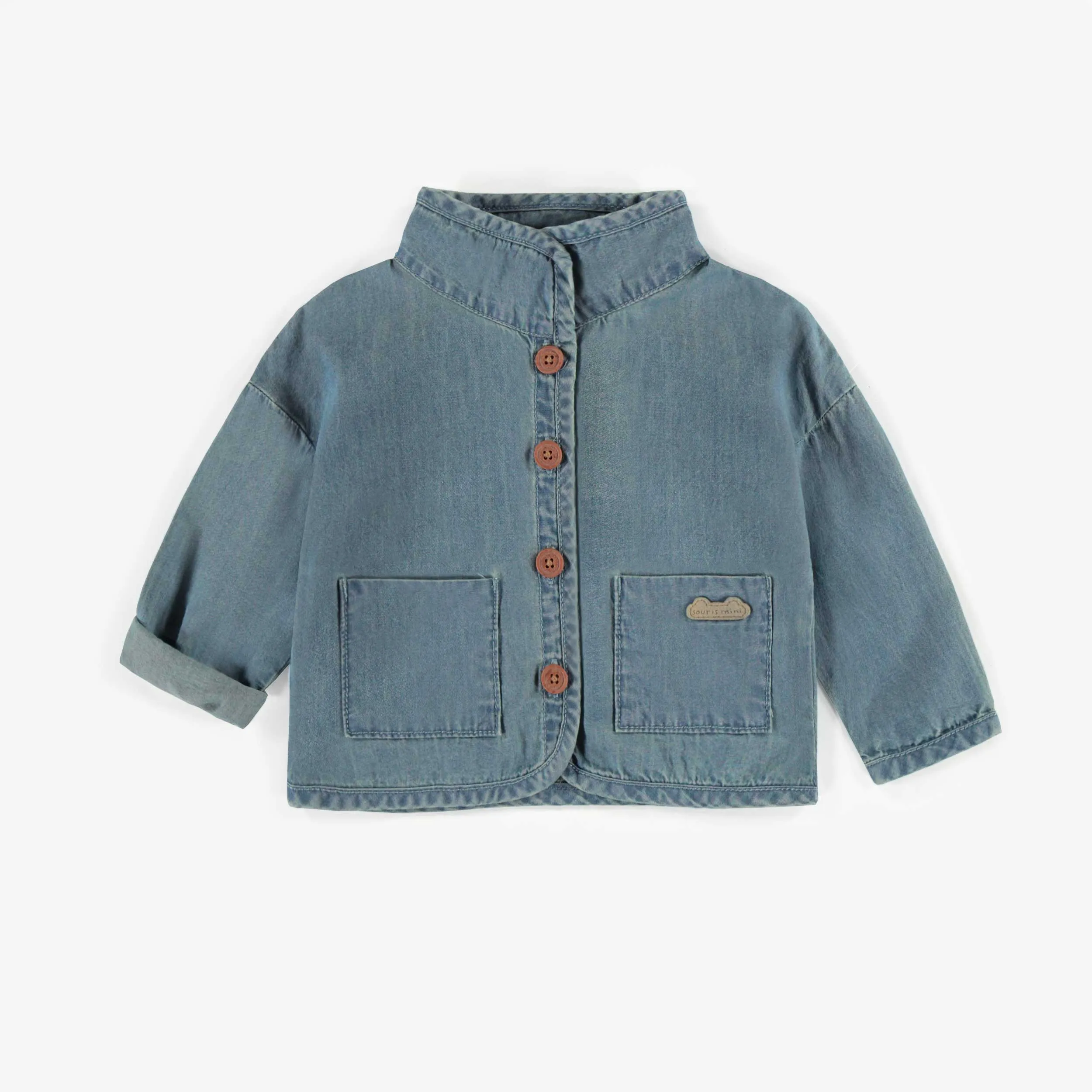 Veste à manches longues en denim, naissance || Long sleeves vest in denim, newborn