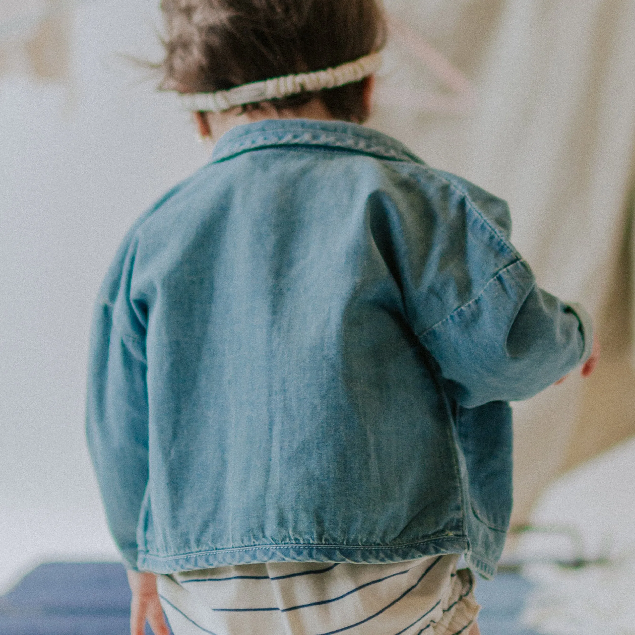 Veste à manches longues en denim, naissance || Long sleeves vest in denim, newborn