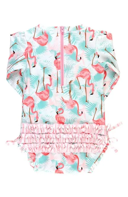 Vibrant Flamingo Long Sleeve One Piece Rashguard