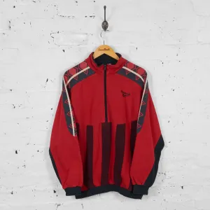 Vintage 1/4 Zip Up Reebok Patterned Sweatshirt - Red/Black - L