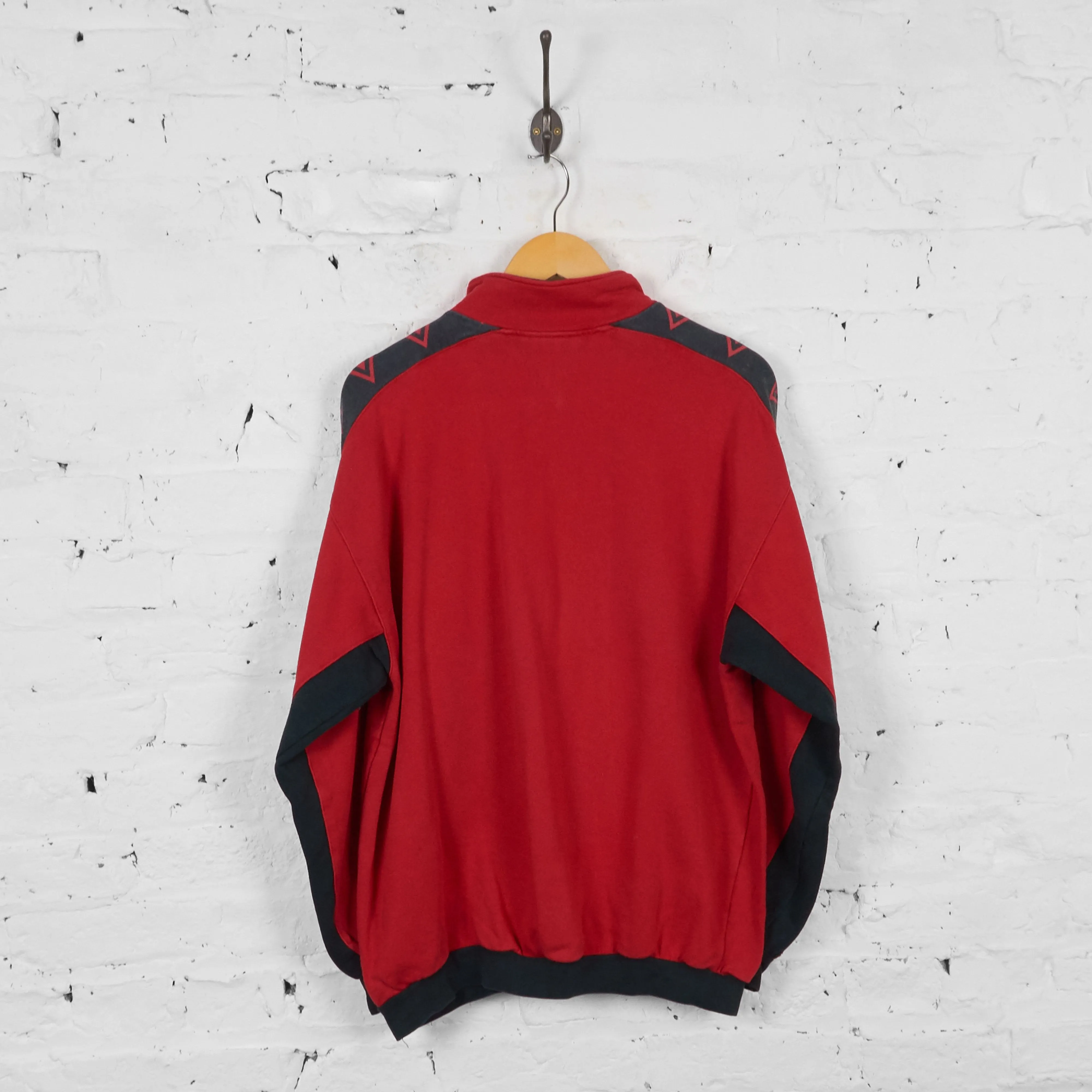 Vintage 1/4 Zip Up Reebok Patterned Sweatshirt - Red/Black - L