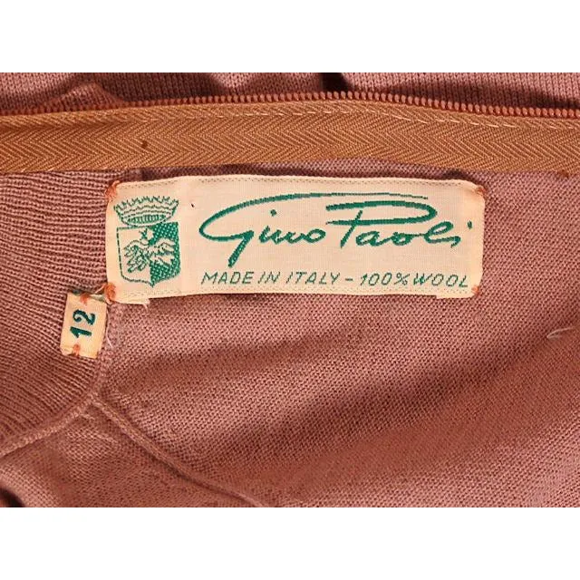 Vintage Gino Paoli Tan Wool Sweater Short Sleeves Wide Waist Band 1940s Italy M