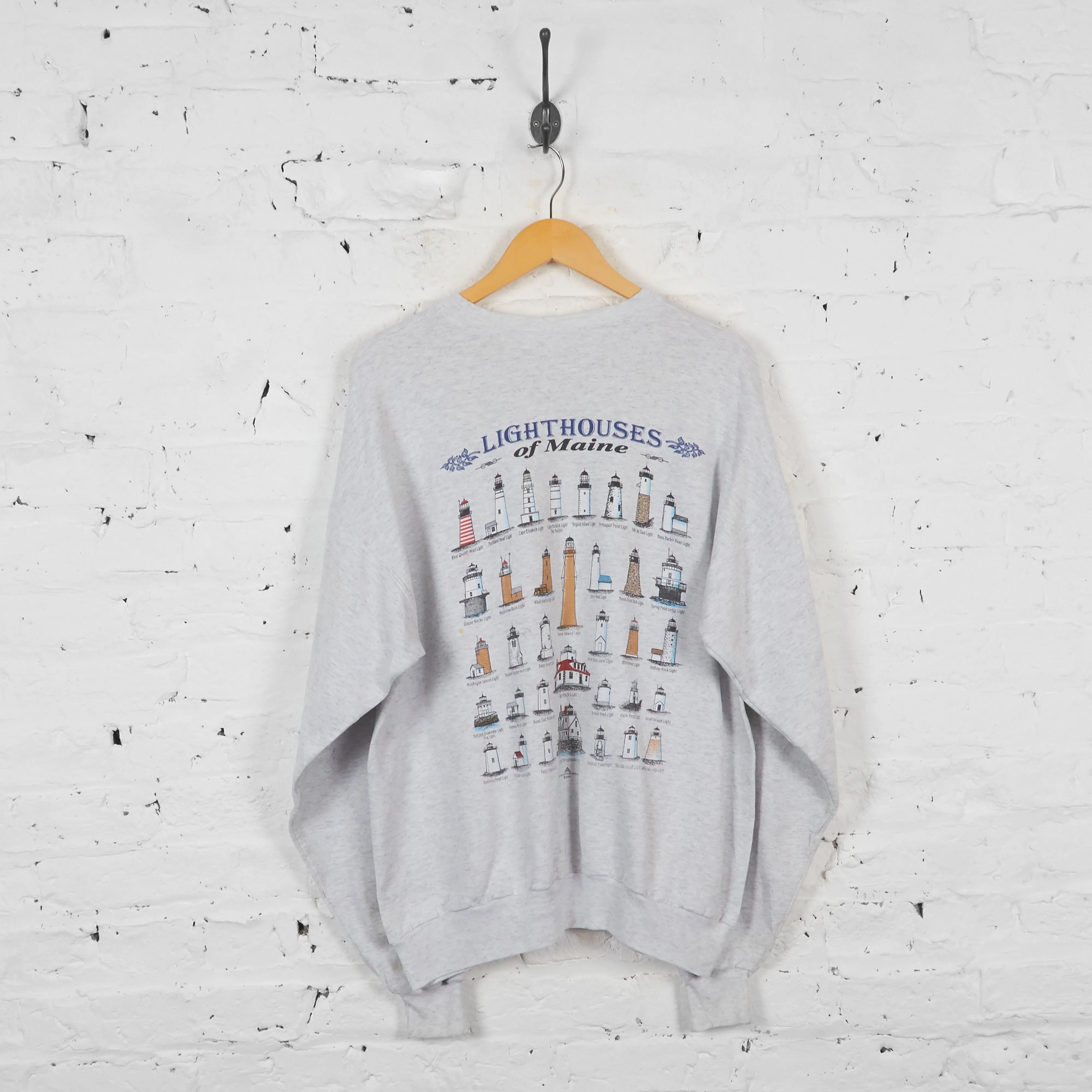 Vintage Lighthouses Of Maine Sweatshirt - Grey - L