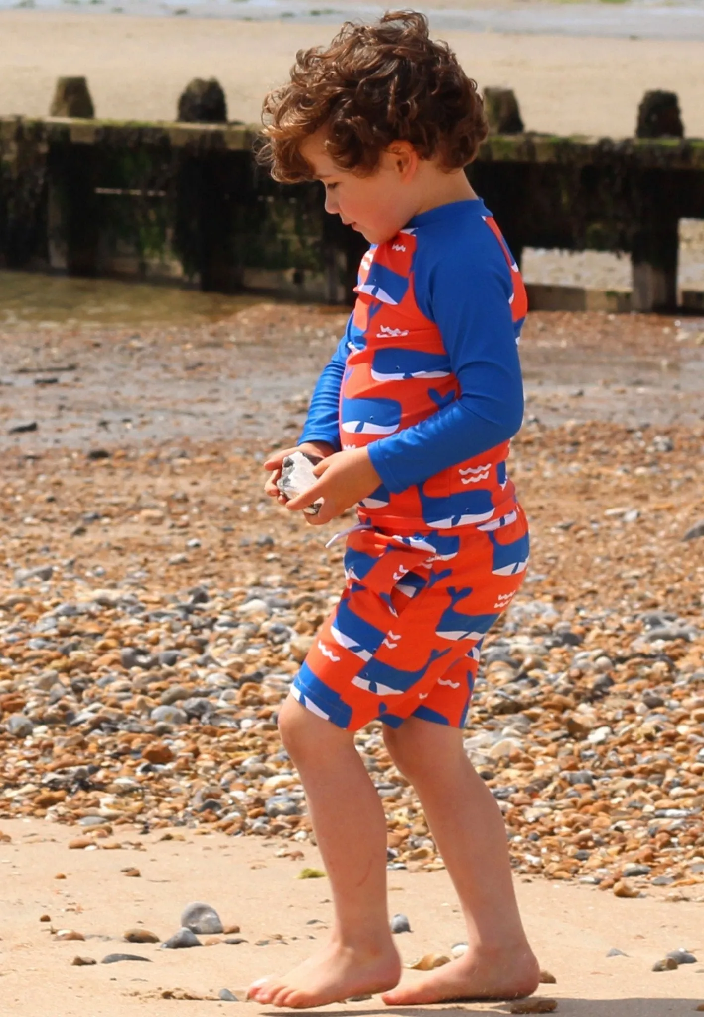 Whale Waves Print Kids' Rash Vest & Shorts Bundle