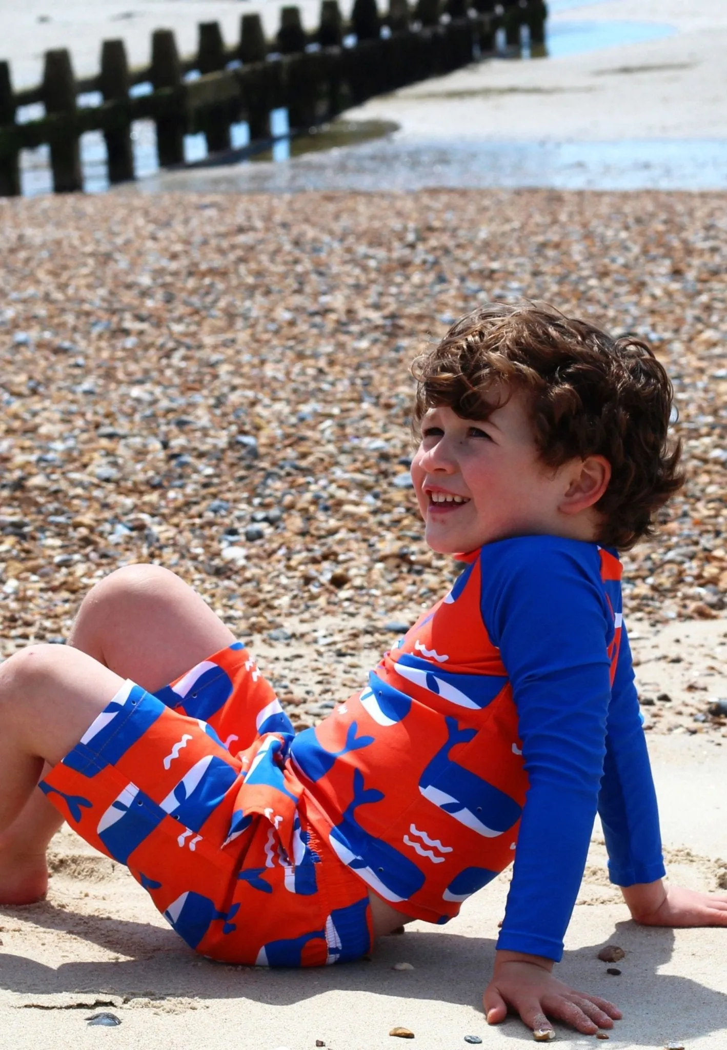 Whale Waves Print Kids' Rash Vest & Shorts Bundle