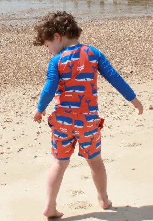 Whale Waves Print Kids' Rash Vest & Shorts Bundle