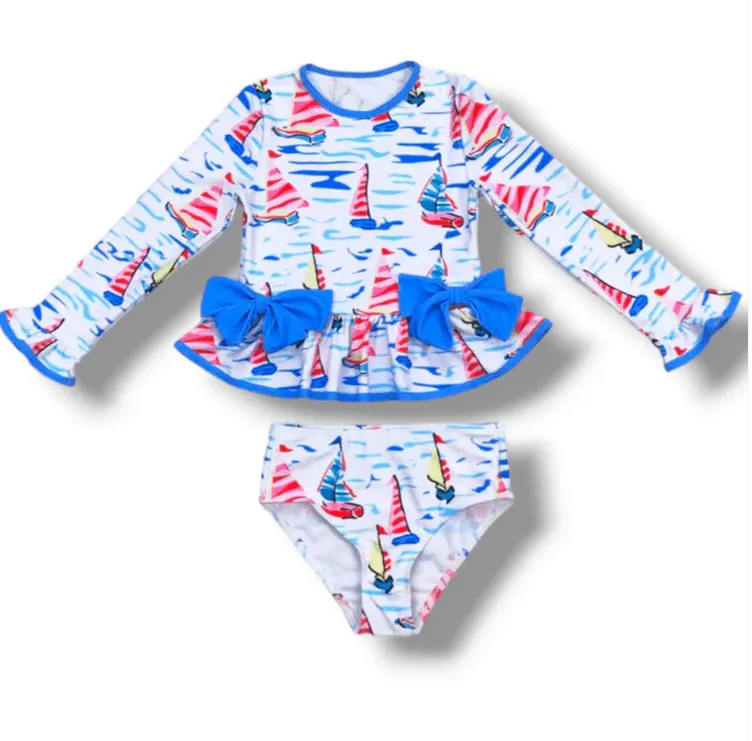 Whimsical Sailboat 2 pc Rash Guard Set