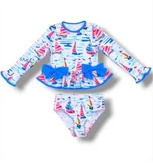Whimsical Sailboat 2 pc Rash Guard Set