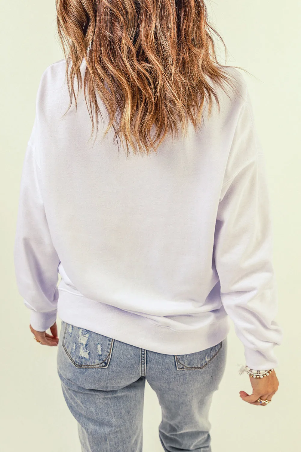 White Fall Days Ahead Graphic Print Pullover Sweatshirt