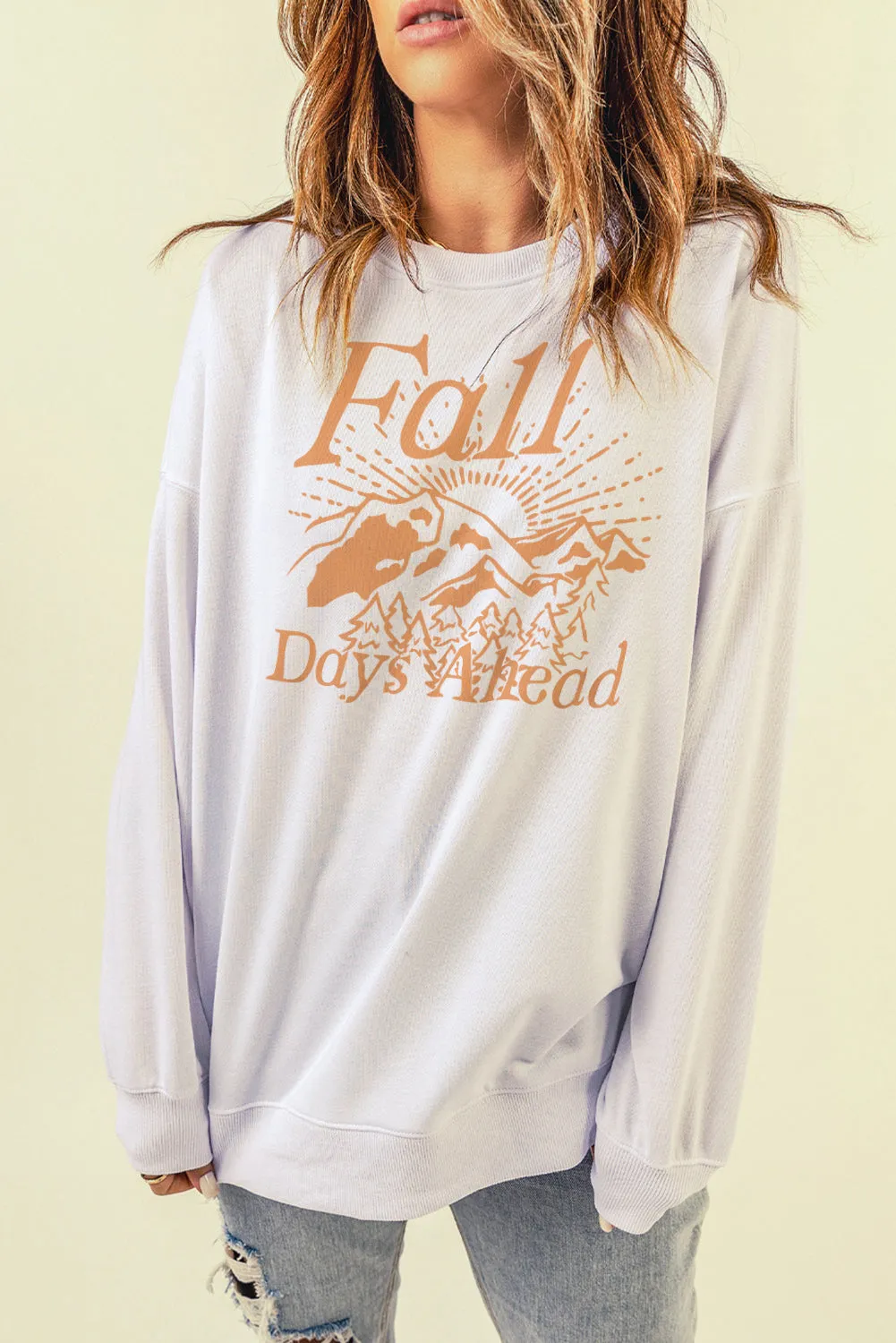 White Fall Days Ahead Graphic Print Pullover Sweatshirt
