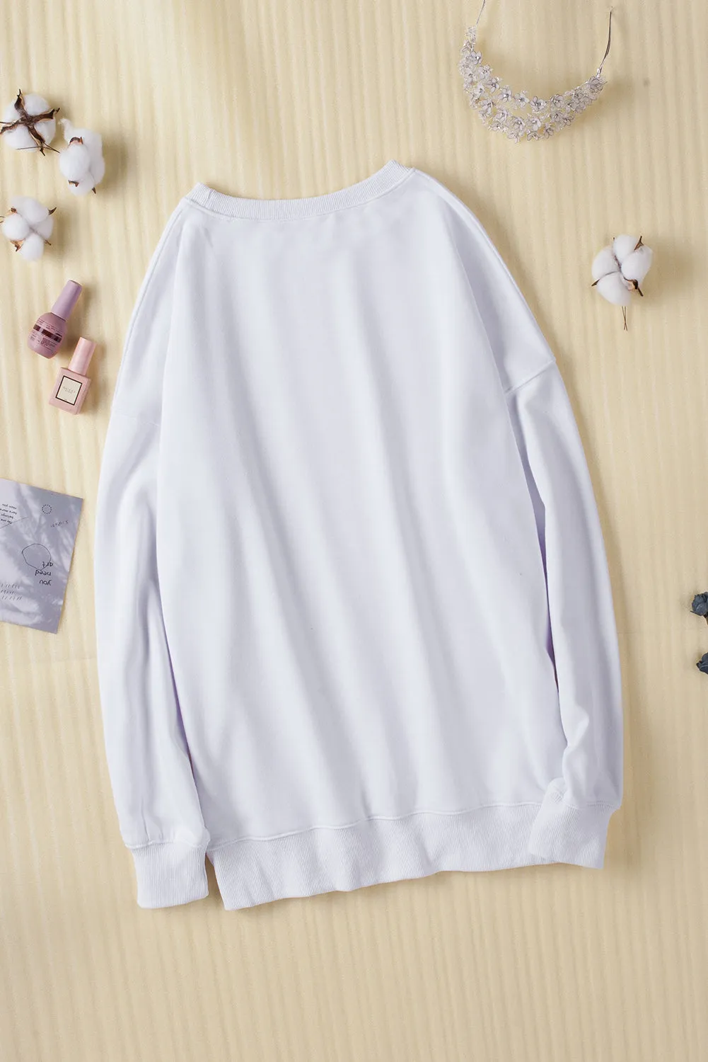 White Fall Days Ahead Graphic Print Pullover Sweatshirt