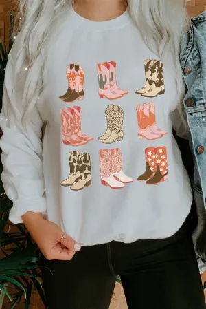 White Western Cowgirl Boots Graphic Pullover Sweatshirt