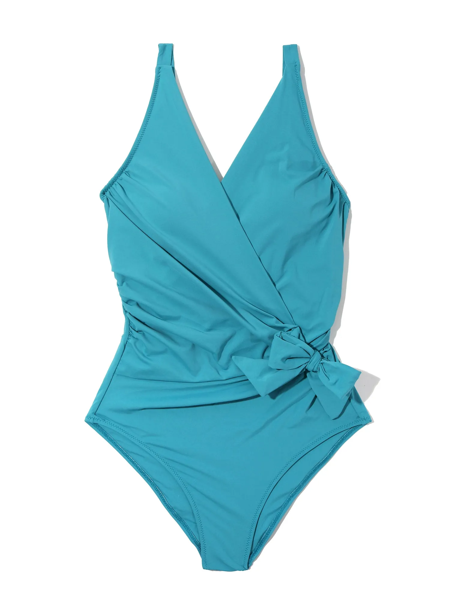Wide Strap Wrap One Piece Swimsuit Tahiti Teal