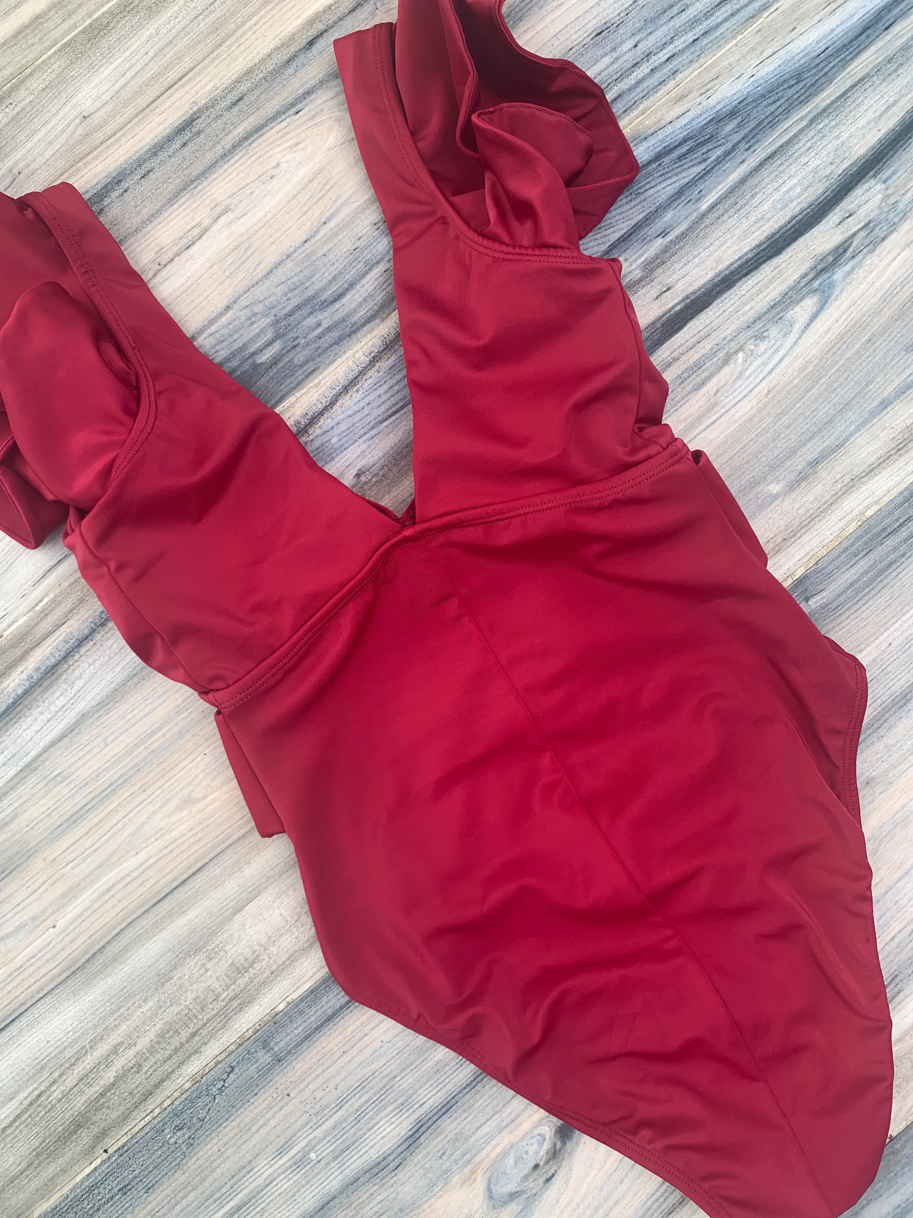 WINE Ruffles One Piece Swimsuit