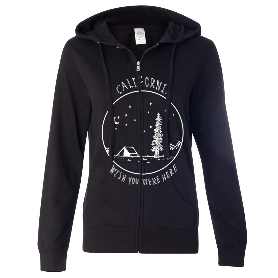 Wish You Were Here White Print Ladies Lightweight Fitted Zip-Up Hoodie
