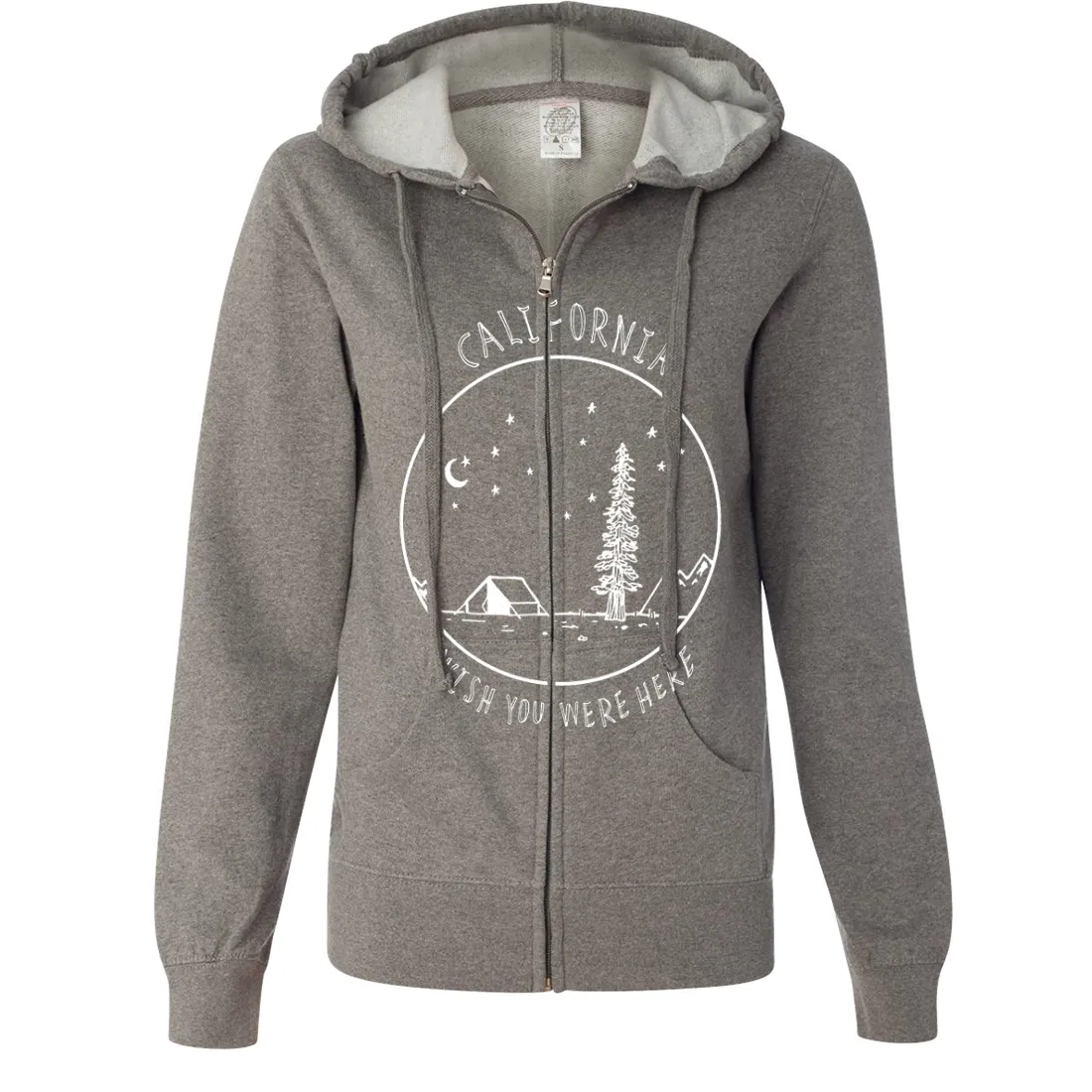 Wish You Were Here White Print Ladies Lightweight Fitted Zip-Up Hoodie