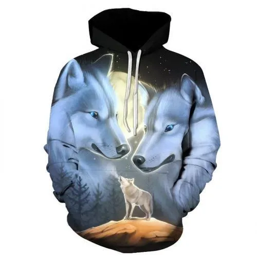 Wolf Printed Hoodie Quality Pullover
