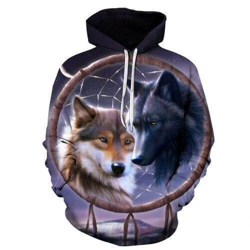 Wolf Printed Hoodie Quality Pullover