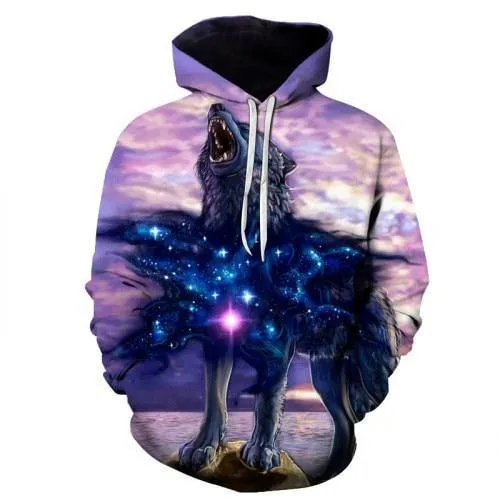 Wolf Printed Hoodie Quality Pullover