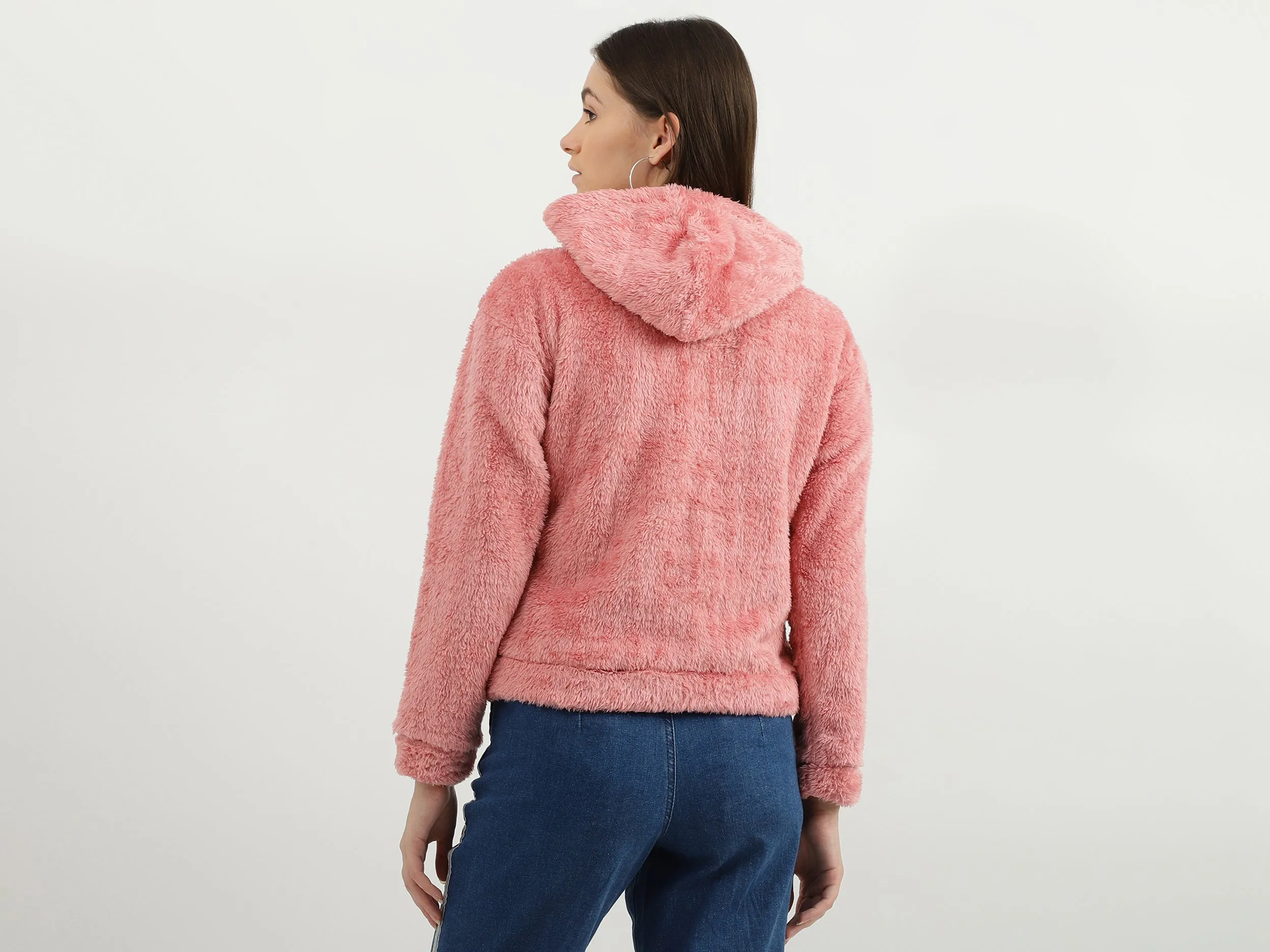 Women Solid Hooded Neck Sweatshirt