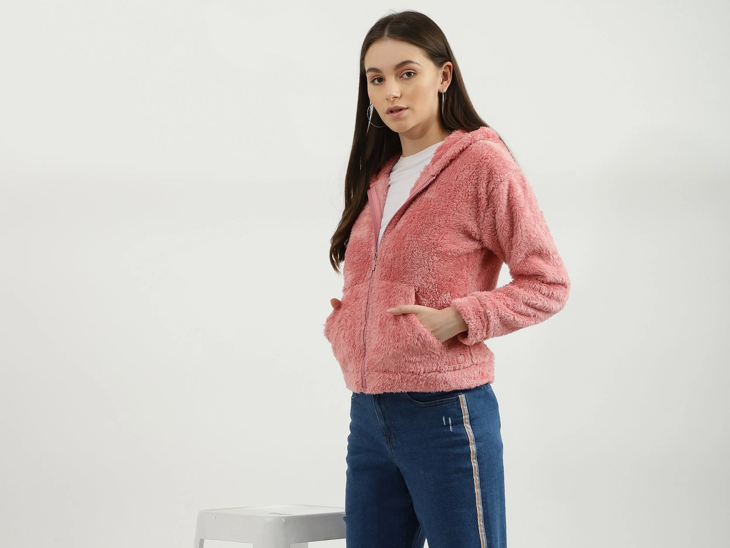 Women Solid Hooded Neck Sweatshirt