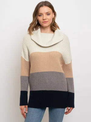 WOMEN'S COLOR BLOCK TURTLENECK SWEATER