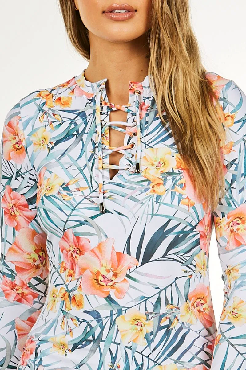 Womens Convertible Rashie in Island Breeze White