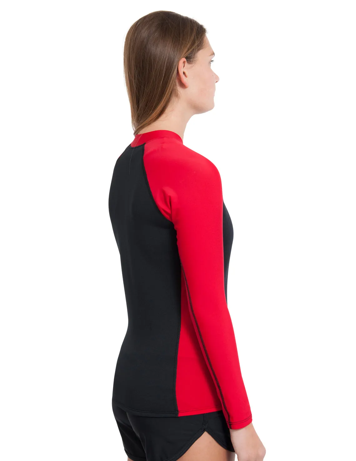 Women's  Hybrid Thermal Zip Rash Guard - Black / Red