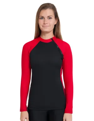 Women's  Hybrid Thermal Zip Rash Guard - Black / Red