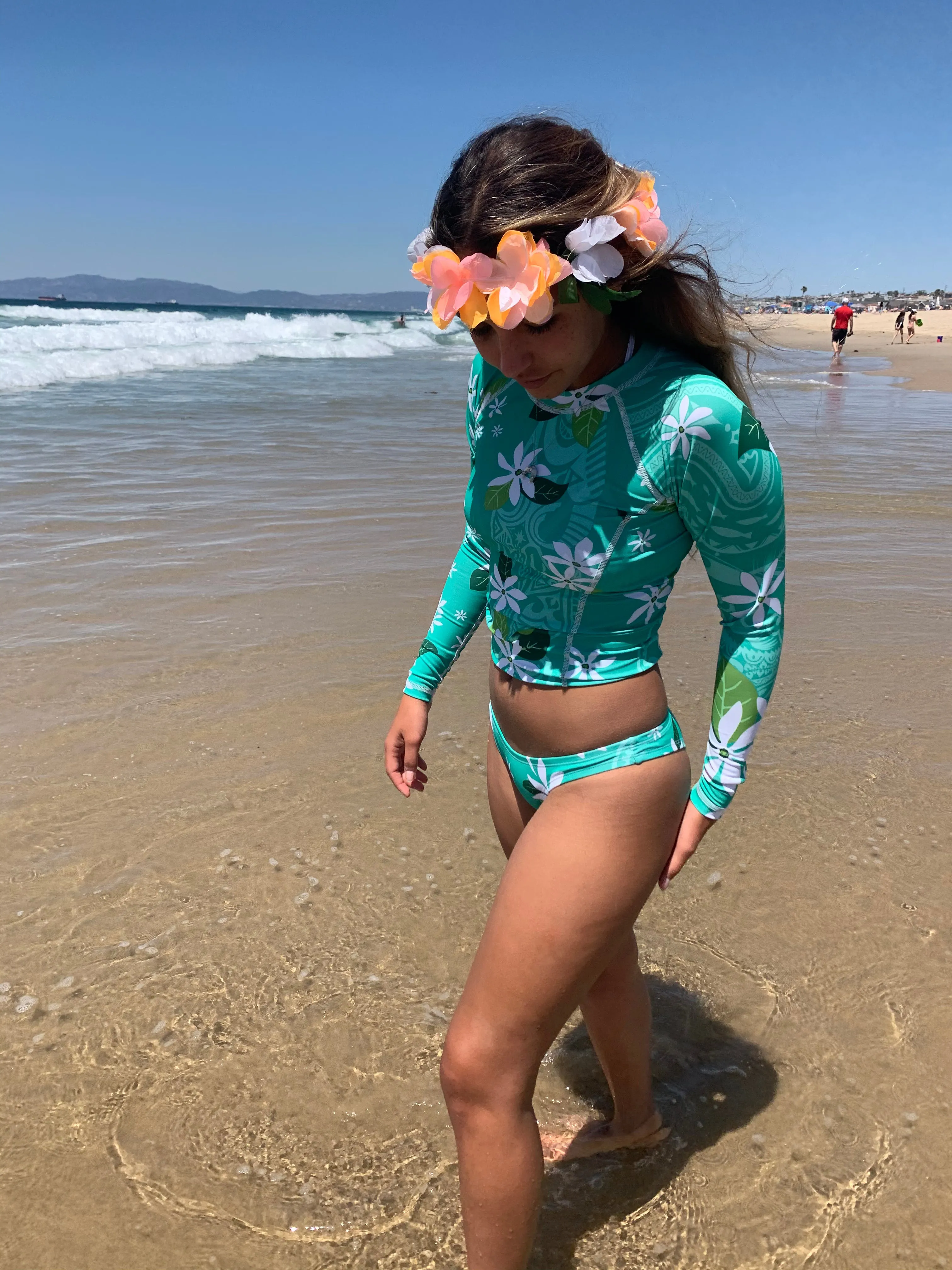 Women's Long Sleeve Rash Guard ~ Maimiti Print ~ Sea Green